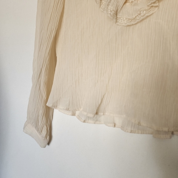Zara creme ruffled vneck buttondown longsleeve top - Picture 8 of 10